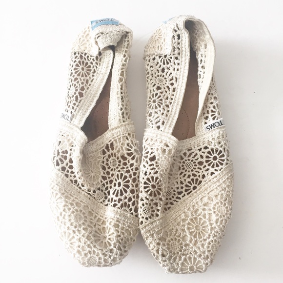 Toms | White Crochet Lace Slip Ons - Picture 2 of 5